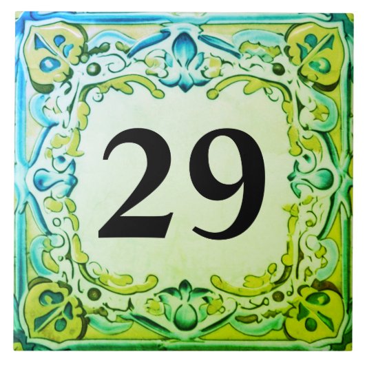Aqua Blue Green Decoration House Number Plaque Fliese (Vorderseite)