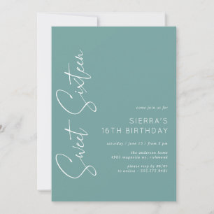 Aqua Blue-Green   Einfaches Script Sweet 16 Geburt Einladung