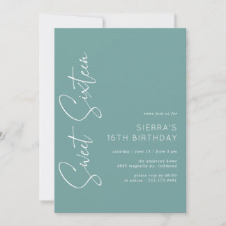 Aqua Blue-Green | Einfaches Script Sweet 16 Geburt Einladung
