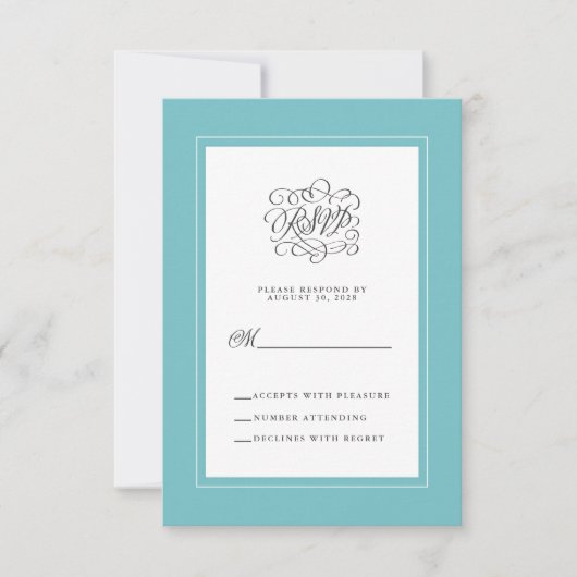 Aqua Blue Green Elegant Wedding Repclosure RSVP Karte (Vorderseite)
