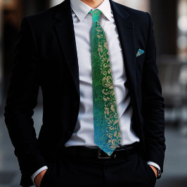 Aqua Blue Green Floral Pattern Neck Tie Krawatte