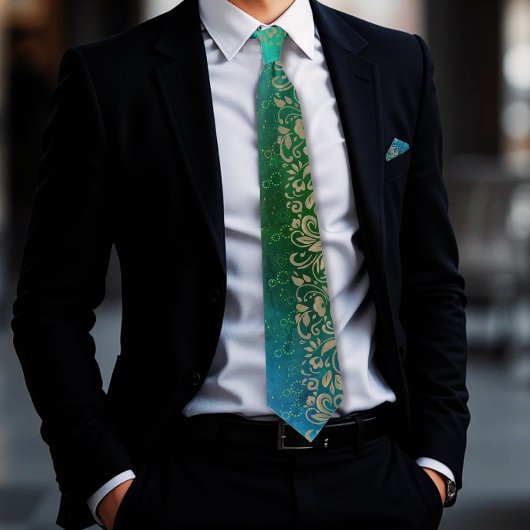 Aqua Blue Green Floral Pattern Neck Tie Krawatte