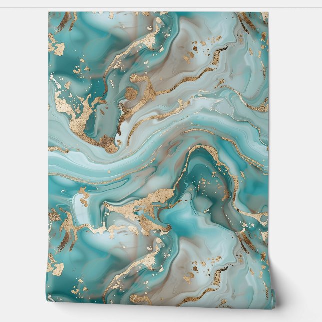 Aqua Blue Green Gold Marmor Tapete (Abrollen)