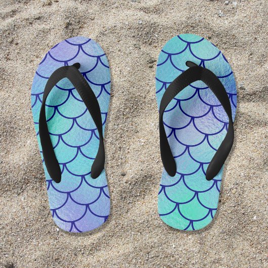 Aqua Blue Green Iridescent Mermaid Scales Kinderbadesandalen