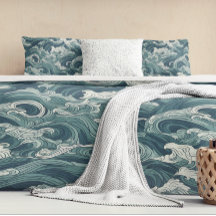 Aqua Blue Green japanische Wave Muster Duvet Cover