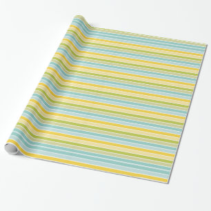 Aqua Blue Green Lemon Yellow Stripes Birthday Geschenkpapier