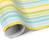 Aqua Blue Green Lemon Yellow Stripes Birthday Geschenkpapier (Rolleneckpunkt)