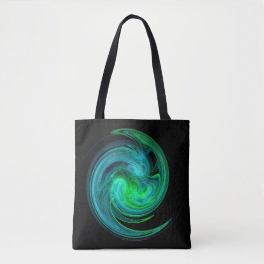 AQUA BLUE GREEN LIGHT VORTEX Fraktal Swirl Schwarz Tasche (Vorderseite)