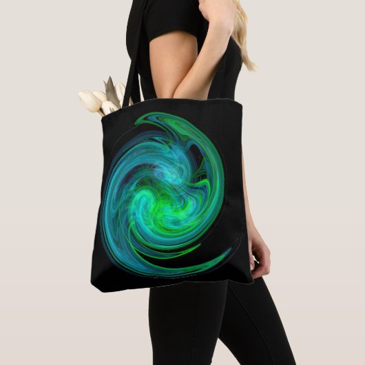AQUA BLUE GREEN LIGHT VORTEX Fraktal Swirl Schwarz Tasche (Von Nahem)