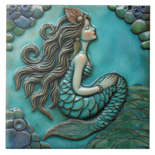 Aqua Blue Green Mermaid 3D-Effekt Fliese