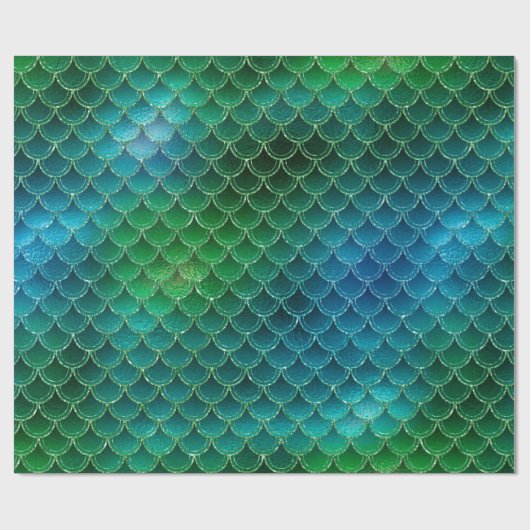 Aqua Blue Green Mermaid Scales Geschenkpapier (Flach)