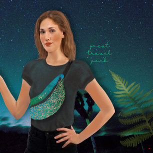 Aqua Blue Green Ombre Blumenmuster Bauchtasche