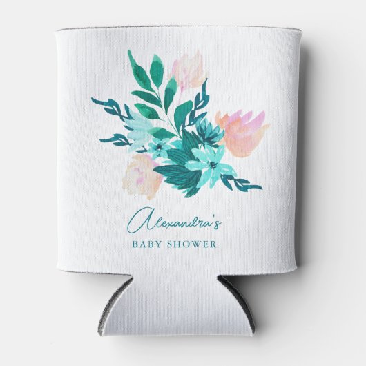 Aqua Blue Green Watercolor Blumenbaby Dusche Dosenkühler (Vorderseite)