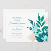 Aqua Blue Green Watercolor Blumenbaby Dusche Einladung (Vorne/Hinten)