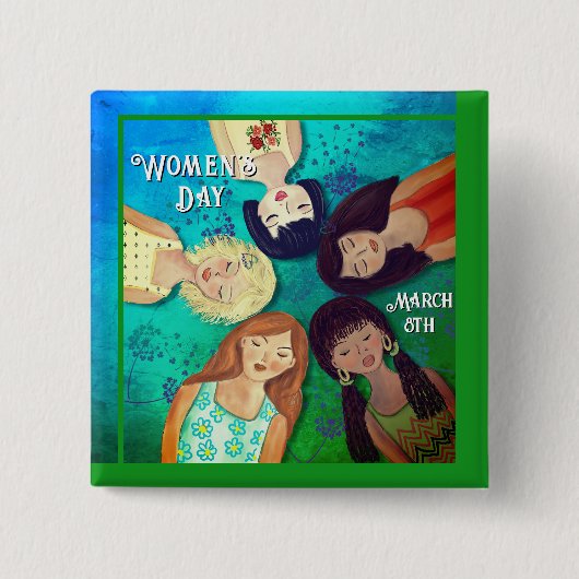 Aqua Blue Green Women's Day Button (Vorderseite)