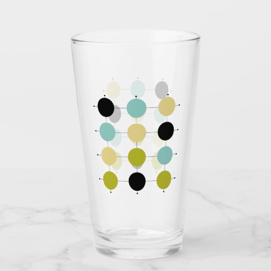 Aqua Blue Green Yellow Circles Lines Mid Century Glas (Vorderseite)