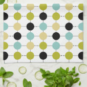 Aqua Blue Green Yellow Circles on Black Lines Geschirrtuch (Gefaltet)