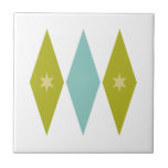 Aqua Blue Green Yellow Diamonds Stars Mid Century Fliese<br><div class="desc">This colorful mid century modern ceramic tile features aqua blue and avocado green diamonds,  with yellow colored stars. So fun to add to your tiling project!</div>