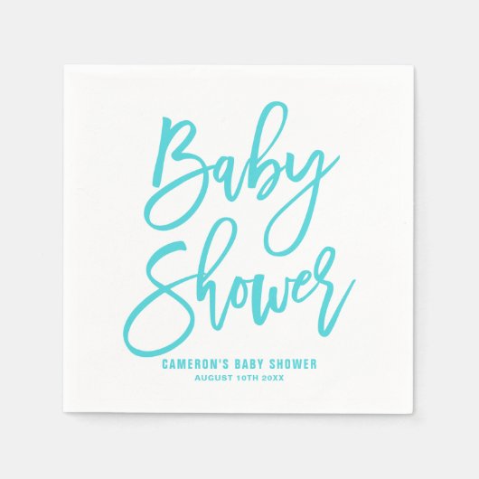 Aqua Blue Hand Letted Baby Shower Paper Napkins Serviette (Vorderseite)