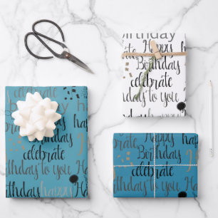 Aqua Blue Happy Birthday Geschenkpapier Set