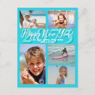 Aqua Blue Happy New Year Five Foto Postcard Feiertagspostkarte