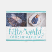 Aqua Blue Hello World Monogram Baby Stat Fleecedecke (Vorderseite (Horizontal))