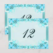 Aqua Blue Hibiskus Wedding Tischnummer Card (Vorne/Hinten)