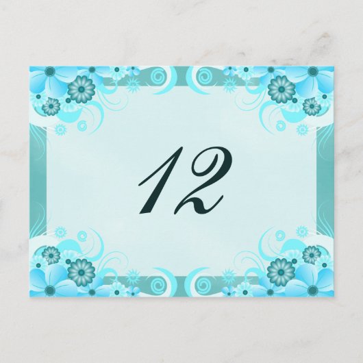 Aqua Blue Hibiskus Wedding Tischnummer Card (Vorderseite)