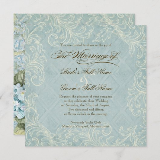 Aqua Blue Hydrangea Swirl Blume Hochzeit Einladung (Vorne/Hinten)