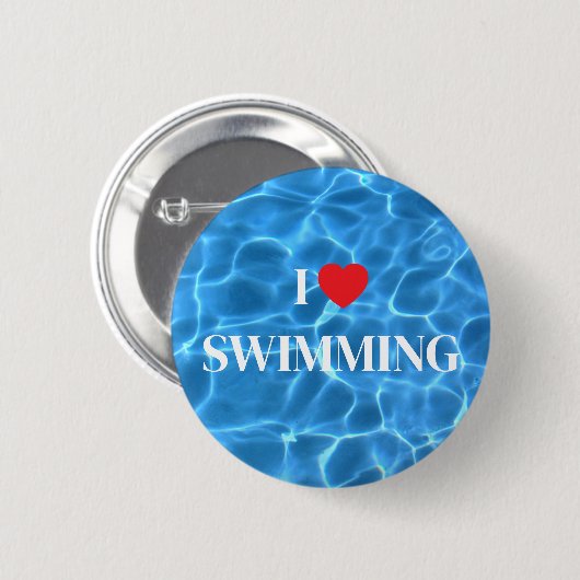 Aqua Blue I Liebe Schwimmbad Button (Vorne & Hinten)