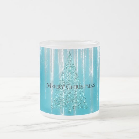 Aqua Blue Icicles Sparkle Christmas Tree Mattglastasse (Mittel)