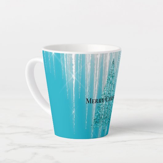 Aqua Blue Icicles Sparkle Christmas Tree Milchtasse (Linke Ecke)