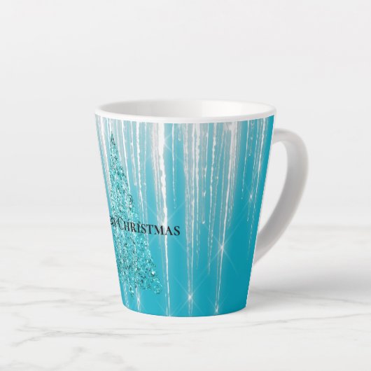 Aqua Blue Icicles Sparkle Christmas Tree Milchtasse (Rechte Ecke)