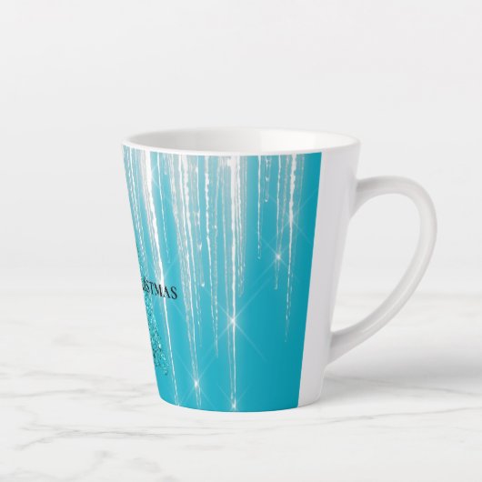 Aqua Blue Icicles Sparkle Christmas Tree Milchtasse (Rechts)
