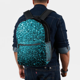 Aqua Blue Imitate Glitzer Glitzern und Schwarz Bedruckter Rucksack