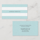 Aqua Blue Imitate Linen Streifen Muster Elegant Visitenkarte (Vorne/Hinten)