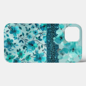 Aqua Blue Imitats Glitzer Case-Mate iPhone Hülle (Rückseite (Horizontal))