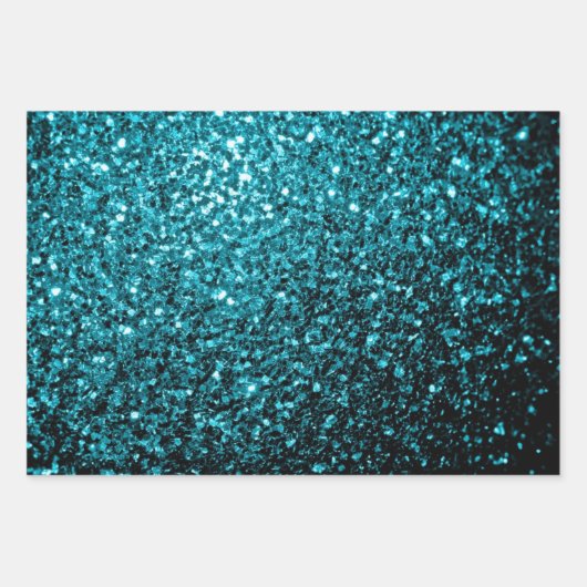 Aqua Blue Imitats Glitzer Glitzern Geschenkpapier Set (Vorderseite 3)