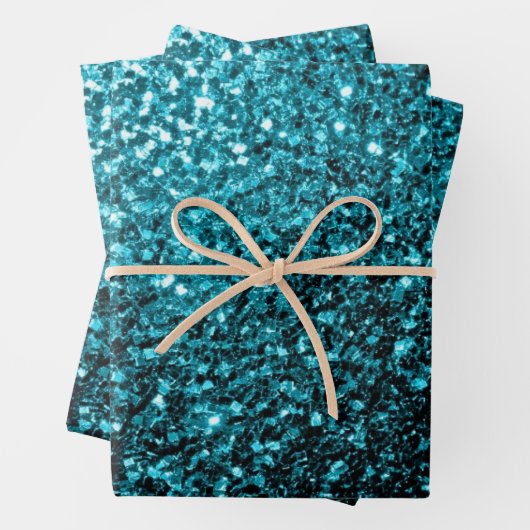Aqua Blue Imitats Glitzer Glitzern Geschenkpapier Set (Beispiel)