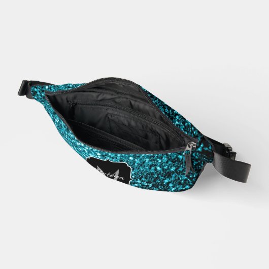 Aqua Blue Imitats Glitzer Glitzern Monogram Bauchtasche (Offen)