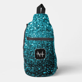 Aqua Blue Imitats Glitzer Glitzern Monogram Crossbody Bag