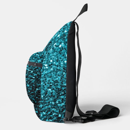 Aqua Blue Imitats Glitzer Glitzern Monogram Crossbody Bag (Rechts)
