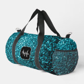 Aqua Blue Imitats Glitzer Glitzern Monogram Duffle Bag (Rechte Ecke)