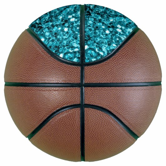 Aqua Blue Imitats Glitzer Glitzern Monogram Name Basketball (Rechts)
