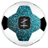 Aqua Blue Imitats Glitzer Glitzern Monogram Name Fußball (Gedreht)