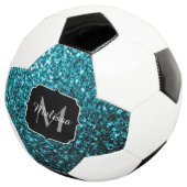 Aqua Blue Imitats Glitzer Glitzern Monogram Name Fußball (Dreiviertel)