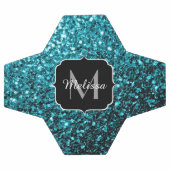 Aqua Blue Imitats Glitzer Glitzern Monogram Name Fußball (Flach)