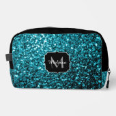 Aqua Blue Imitats Glitzer Glitzern Monogram Waschbeutel (Vorderseite)