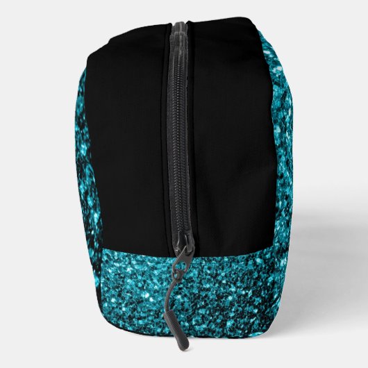 Aqua Blue Imitats Glitzer Glitzern Monogram Waschbeutel (Rechts)