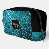 Aqua Blue Imitats Glitzer Glitzern Monogram Waschbeutel (Rechte Ecke)